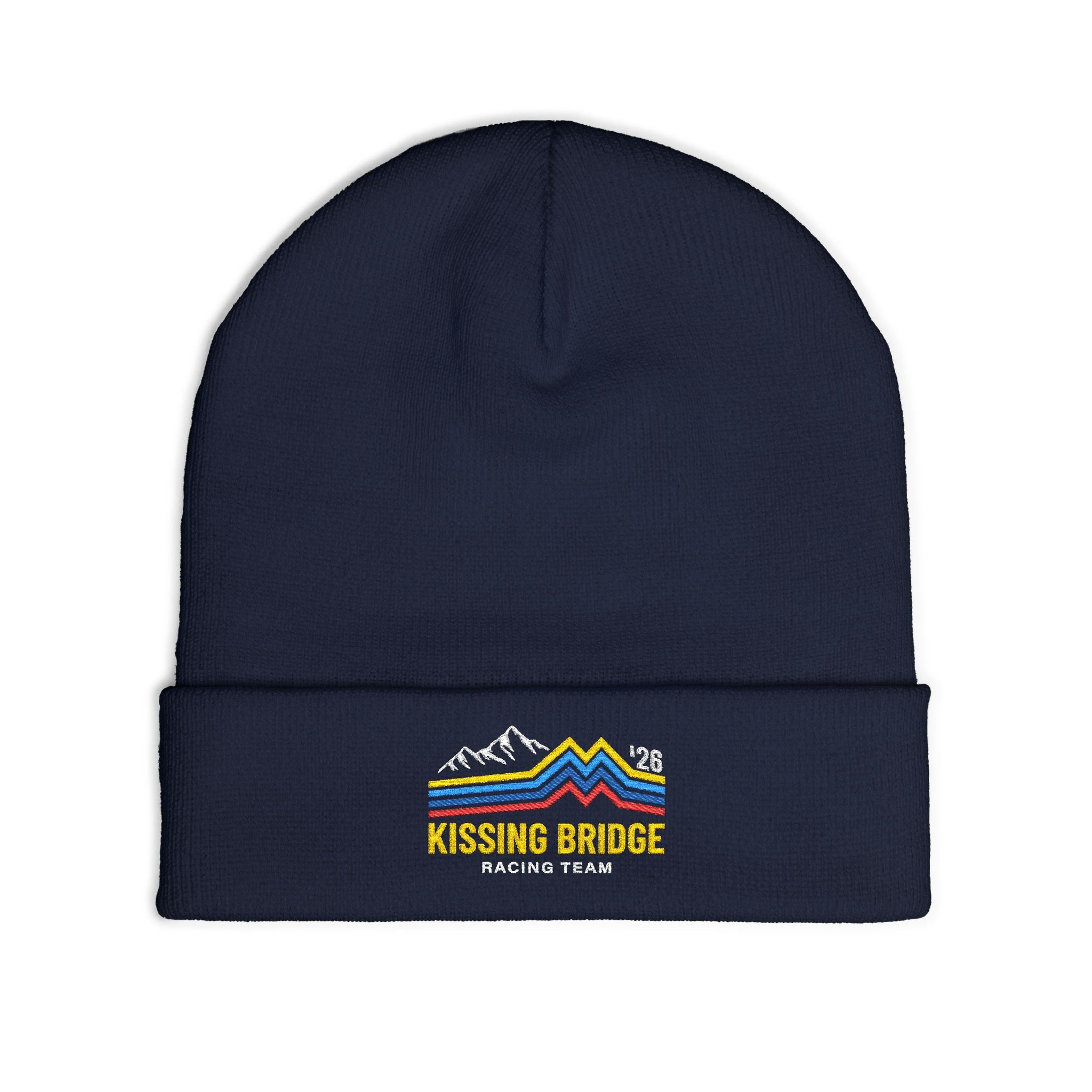 Kissing Bridge Racing Team | Retro Mountain Stripe '26 — Knit Beanie