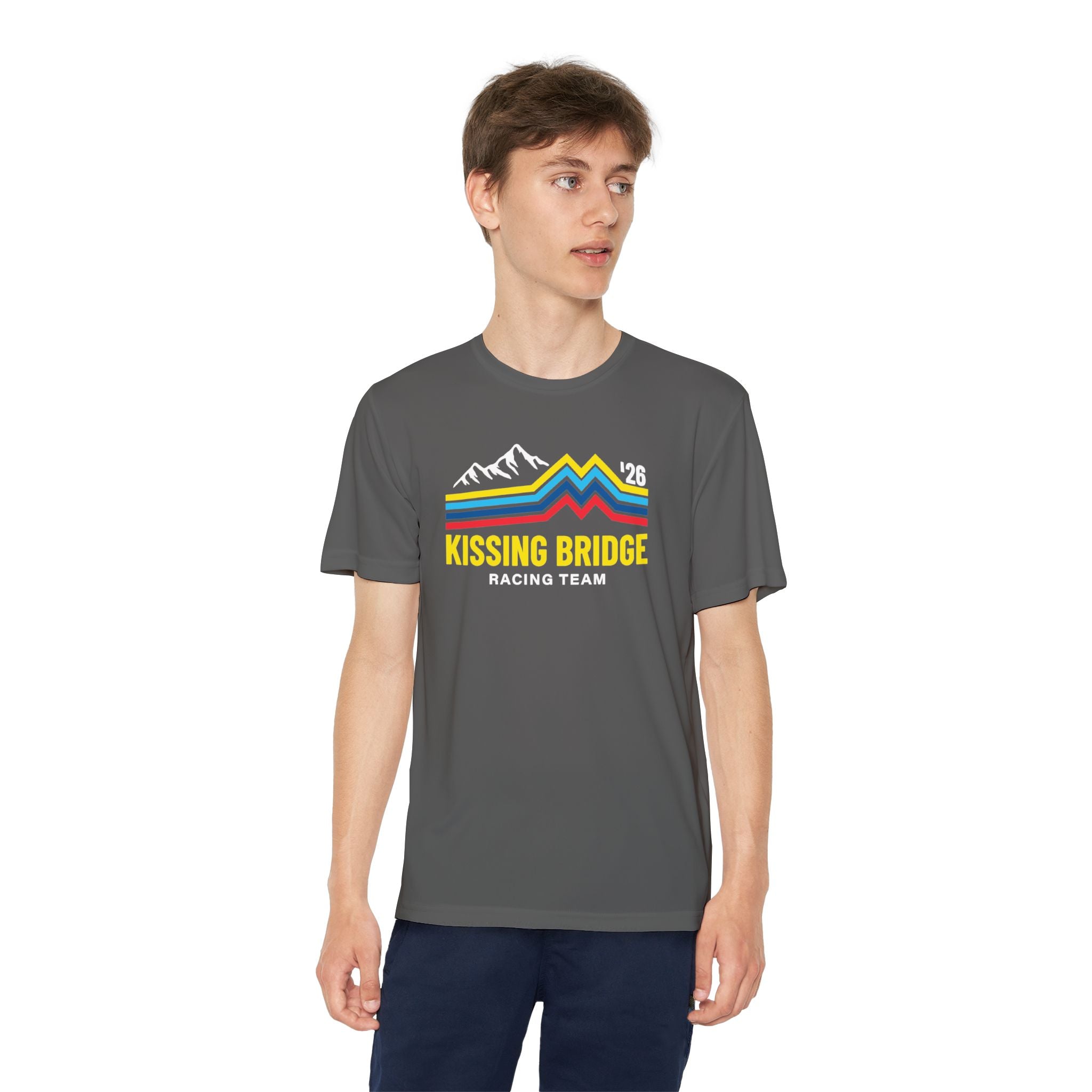 Kissing Bridge Racing Team | Retro Mountain Stripe '26 — Youth Racing Tee