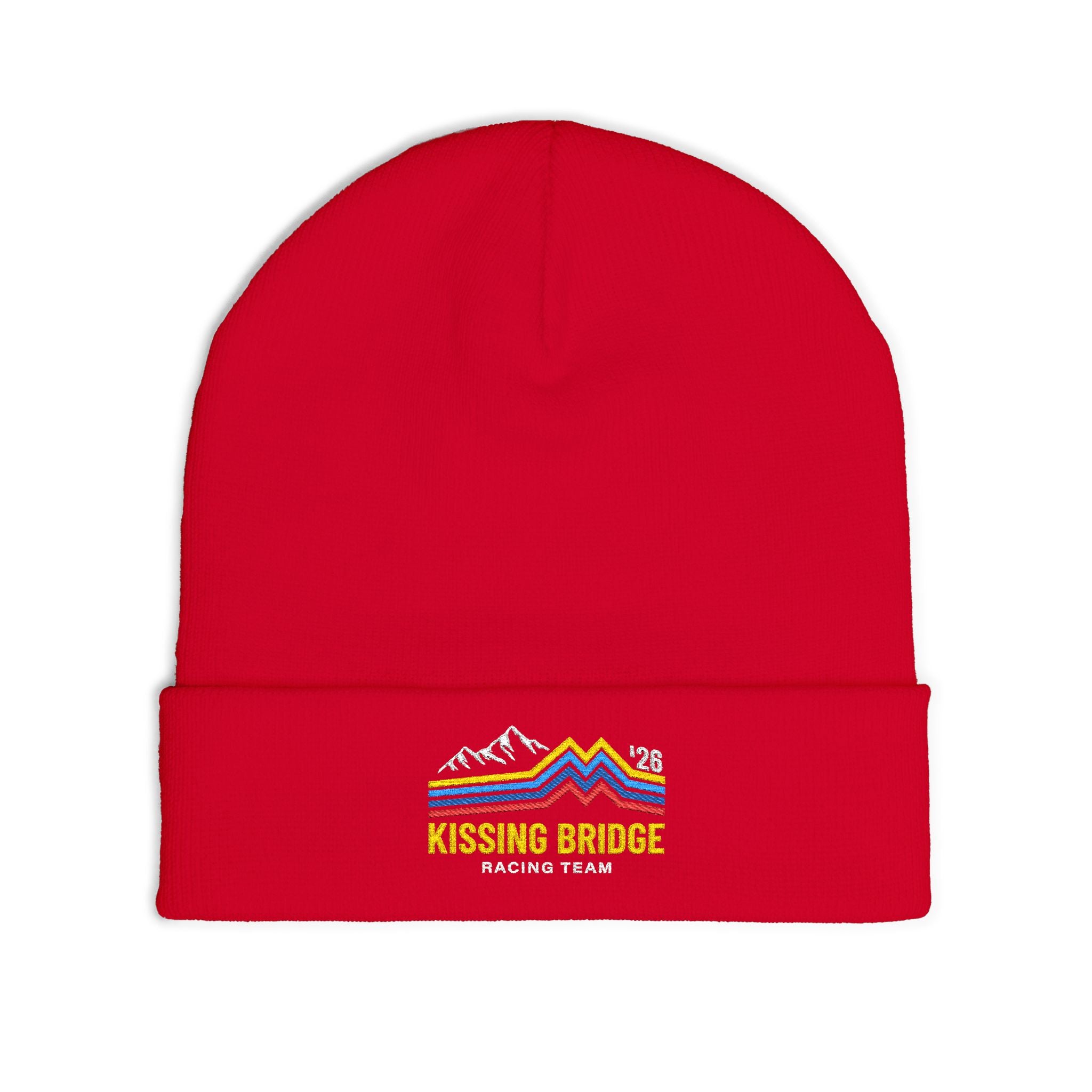 Kissing Bridge Racing Team | Retro Mountain Stripe '26 — Knit Beanie