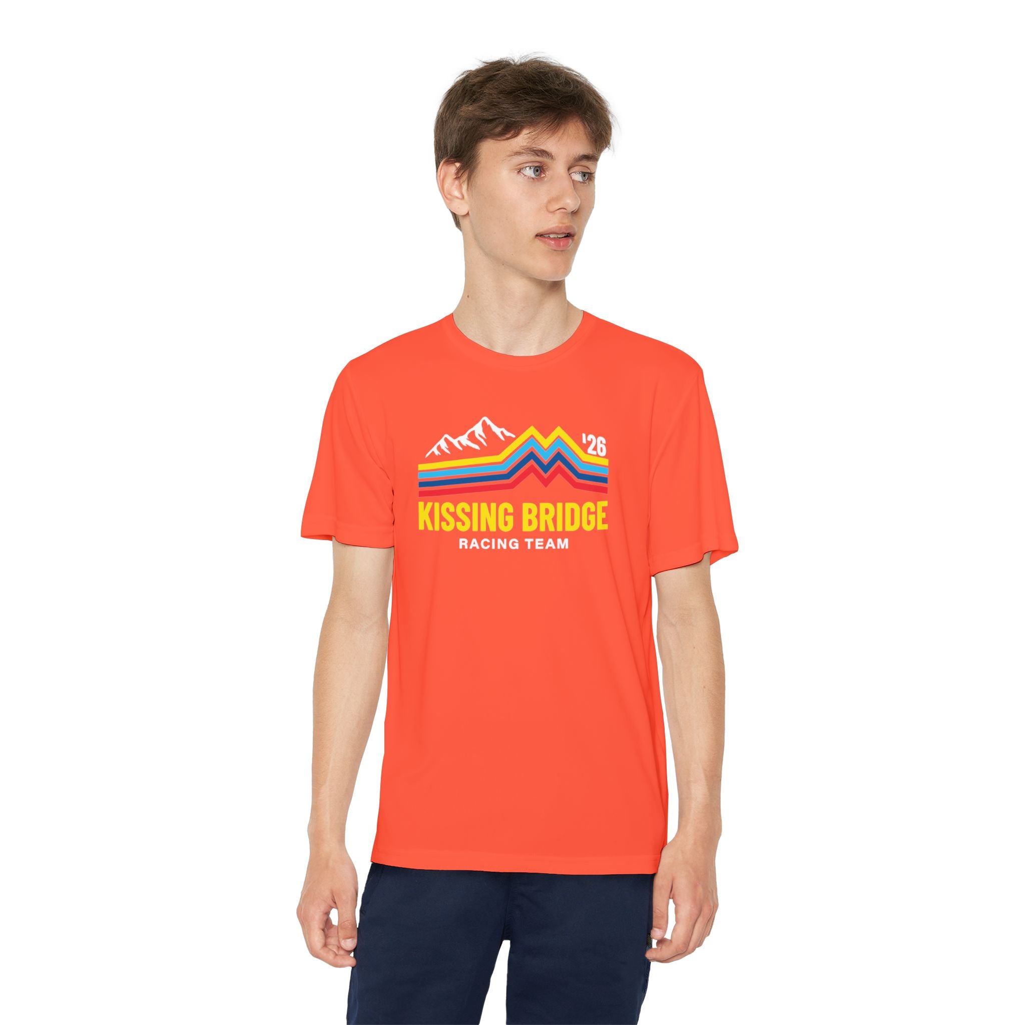 Kissing Bridge Racing Team | Retro Mountain Stripe '26 — Youth Racing Tee