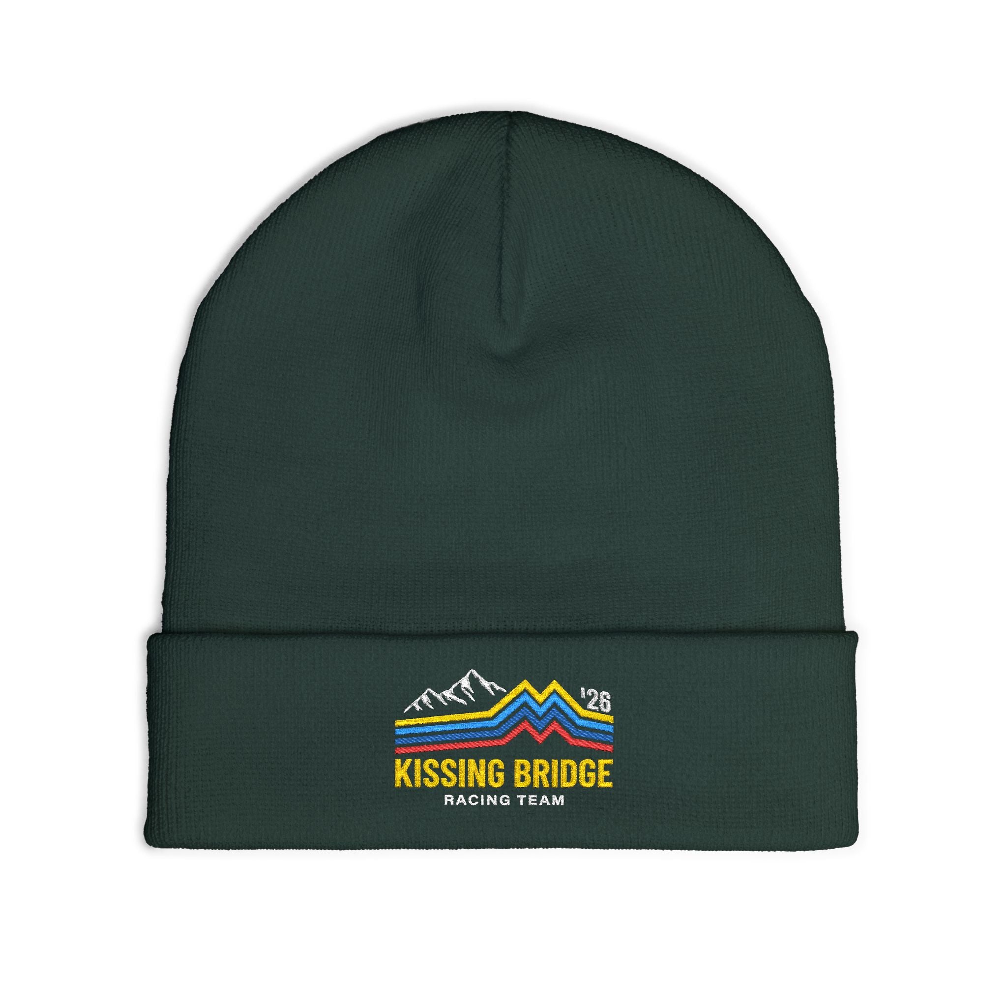 Kissing Bridge Racing Team | Retro Mountain Stripe '26 — Knit Beanie