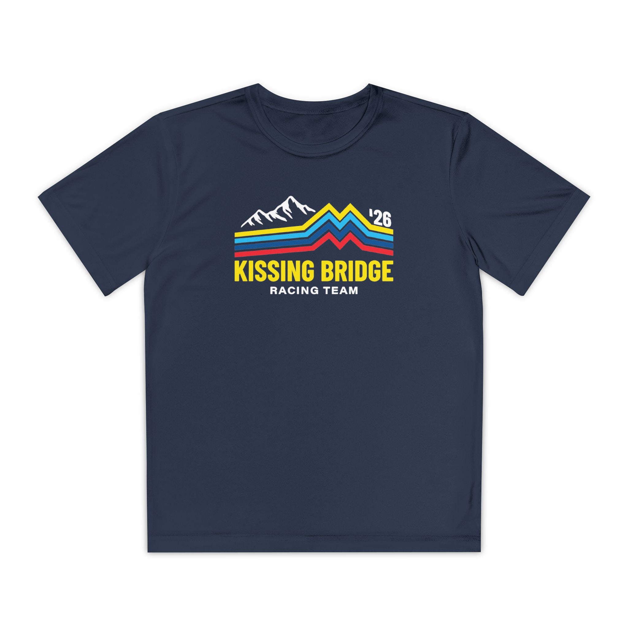 Kissing Bridge Racing Team | Retro Mountain Stripe '26 — Youth Racing Tee