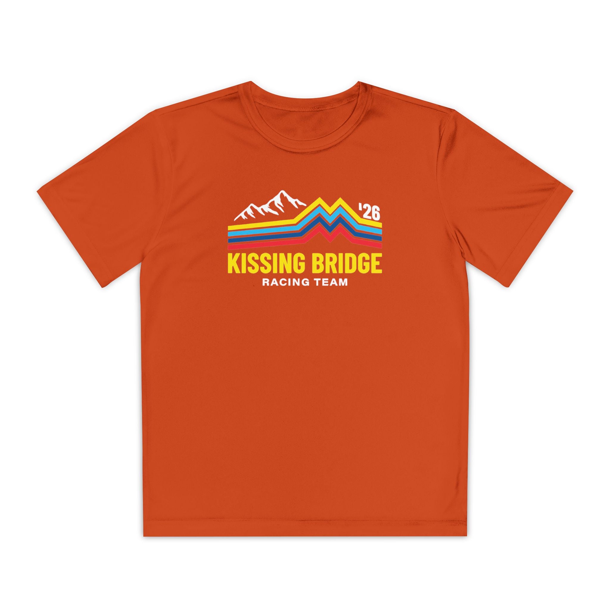 Kissing Bridge Racing Team | Retro Mountain Stripe '26 — Youth Racing Tee
