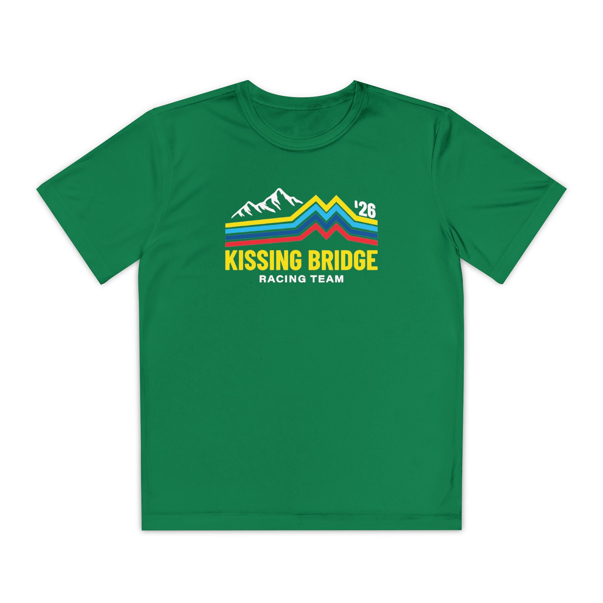 Kissing Bridge Racing Team | Retro Mountain Stripe '26 — Youth Racing Tee