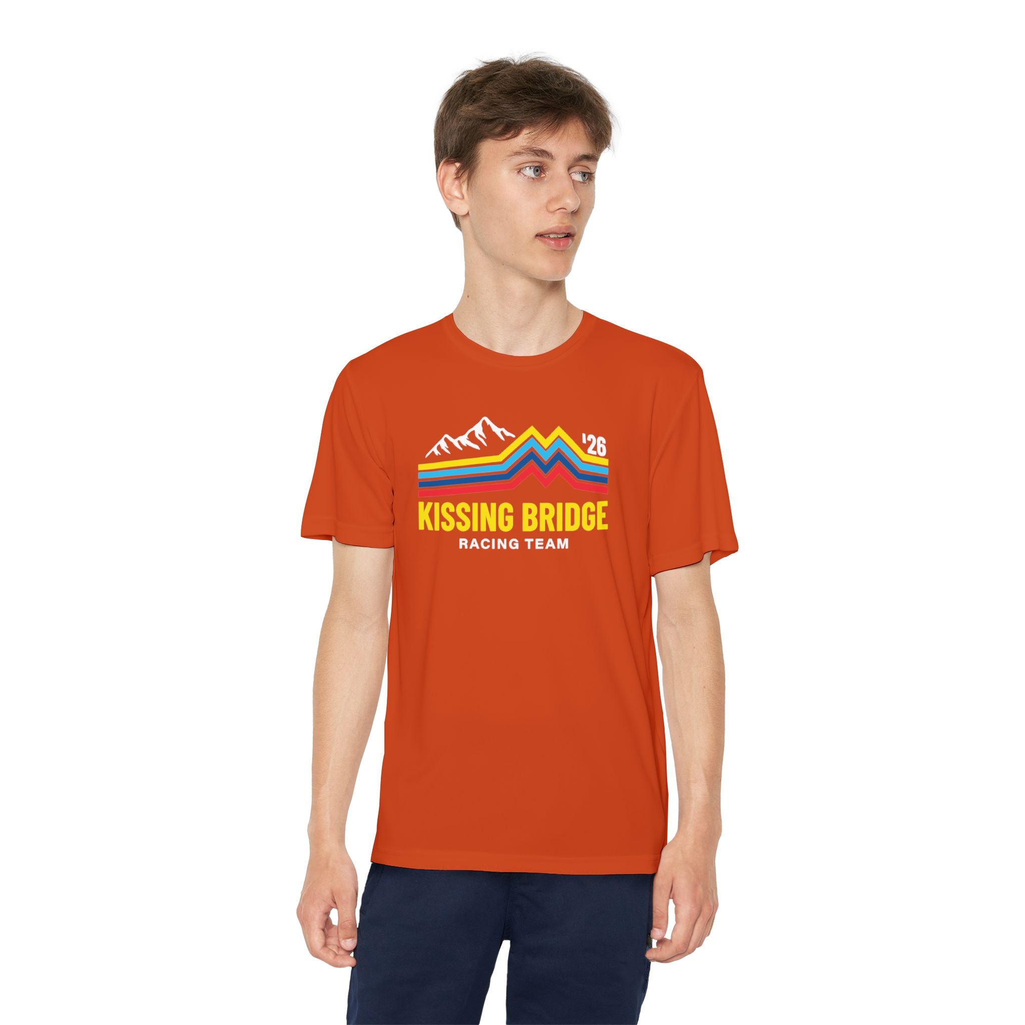 Kissing Bridge Racing Team | Retro Mountain Stripe '26 — Youth Racing Tee