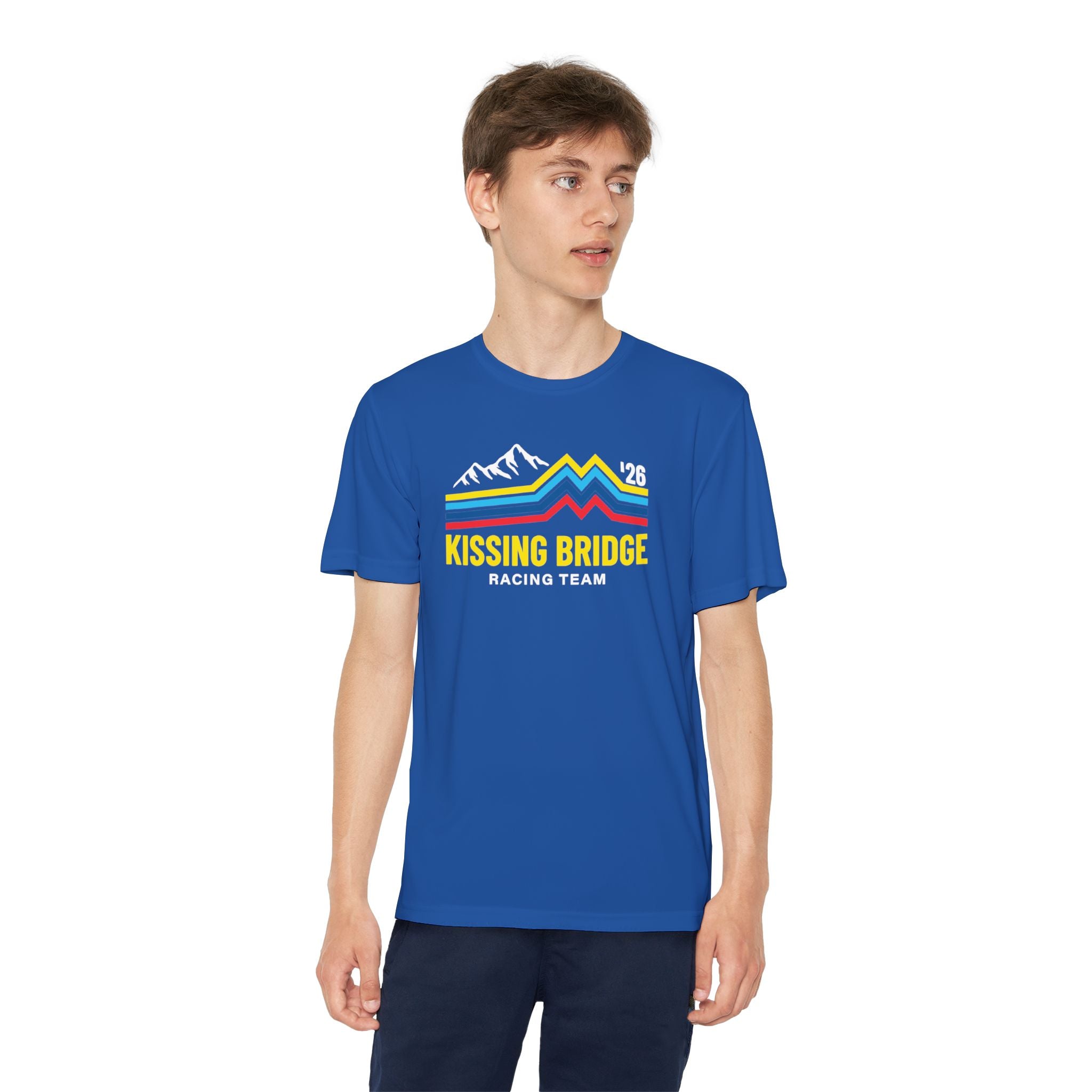 Kissing Bridge Racing Team | Retro Mountain Stripe '26 — Youth Racing Tee