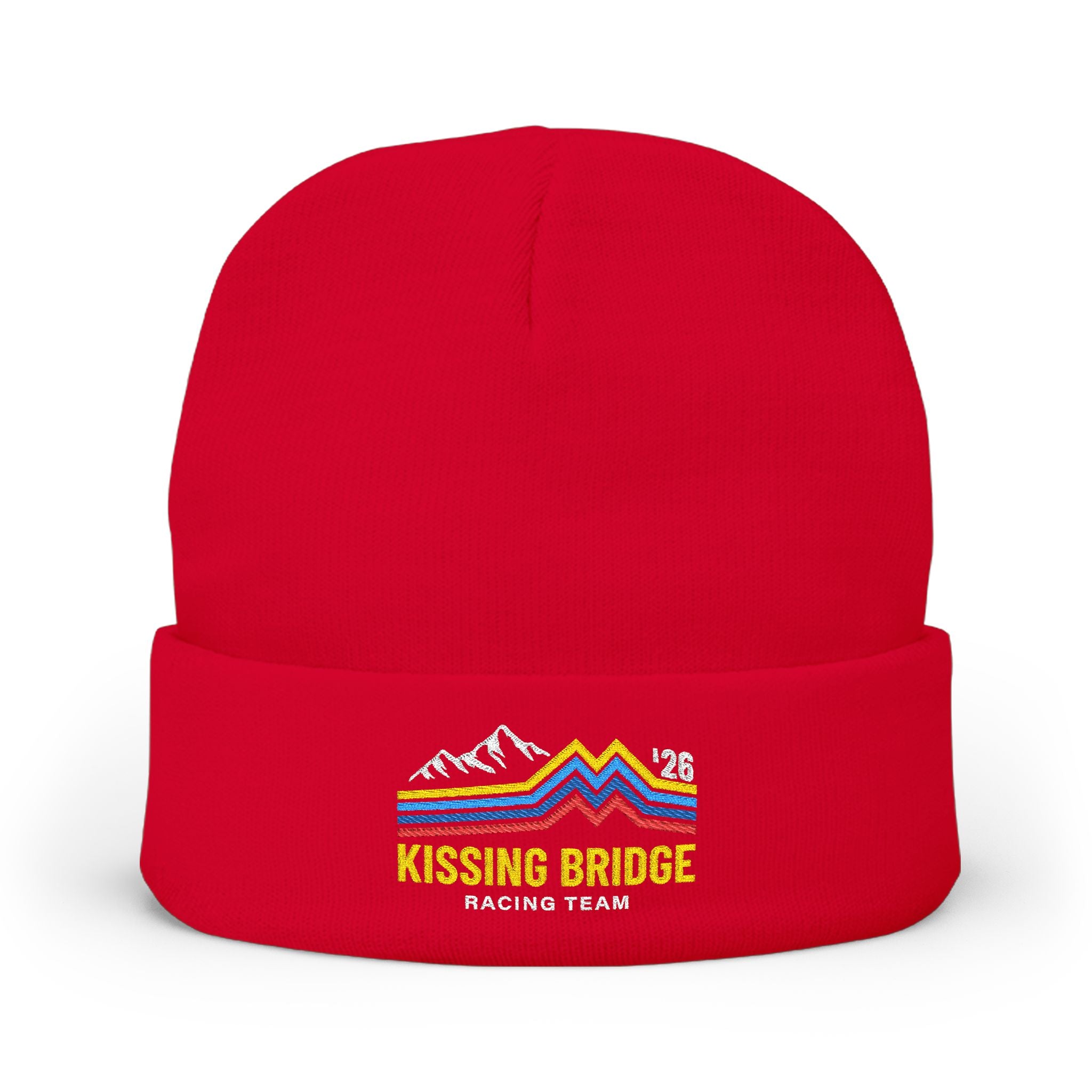 Kissing Bridge Racing Team | Retro Mountain Stripe '26 — Knit Beanie