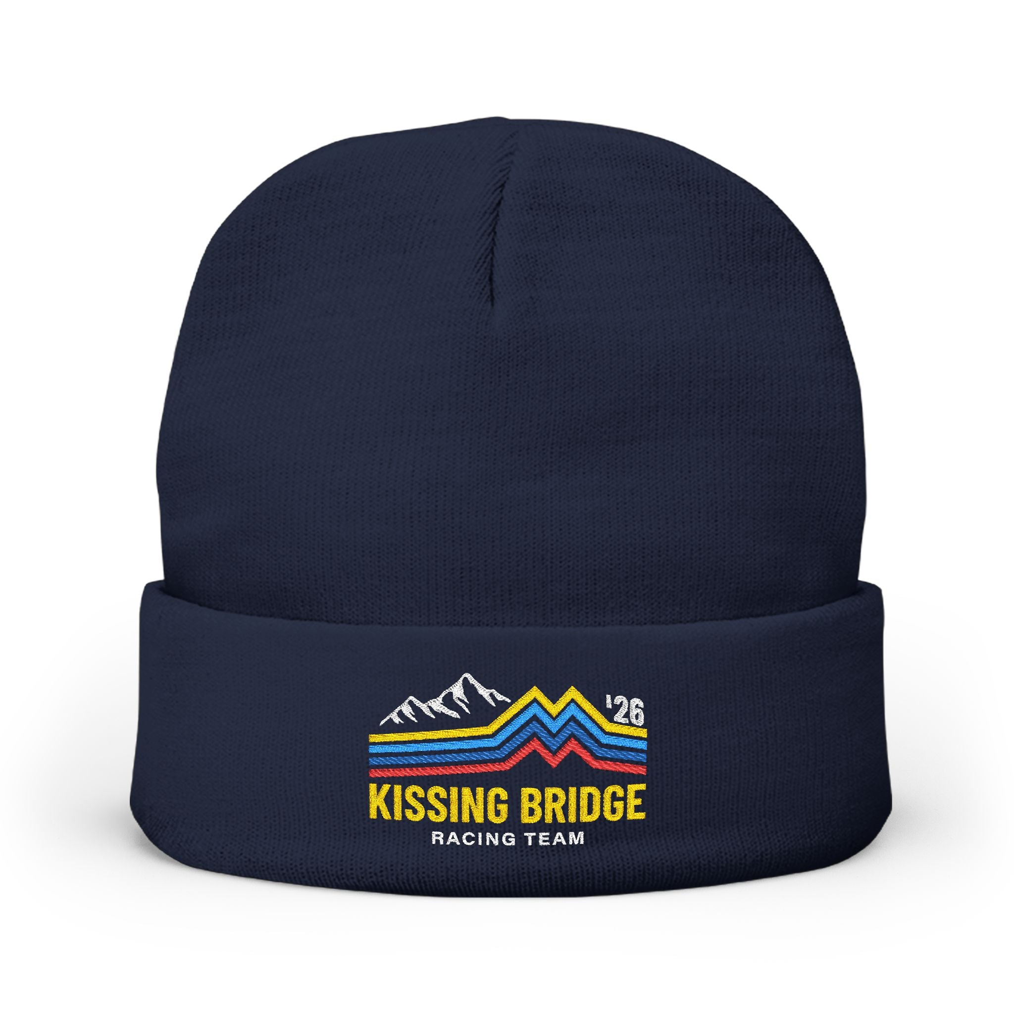 Kissing Bridge Racing Team | Retro Mountain Stripe '26 — Knit Beanie