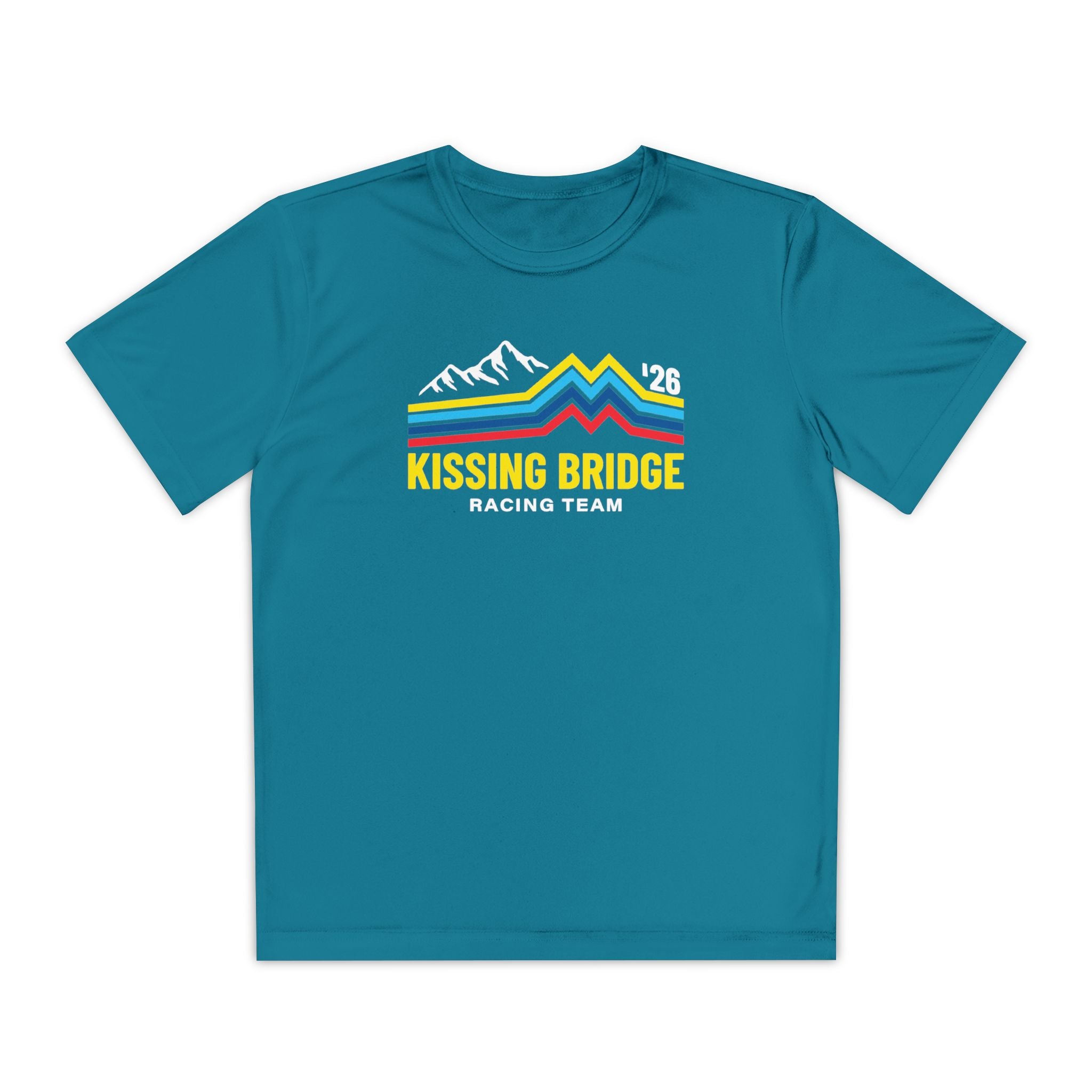 Kissing Bridge Racing Team | Retro Mountain Stripe '26 — Youth Racing Tee