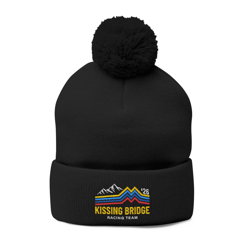 Kissing Bridge Racing Team | Retro Mountain Stripe '26 — Pom-Pom Knit Cap