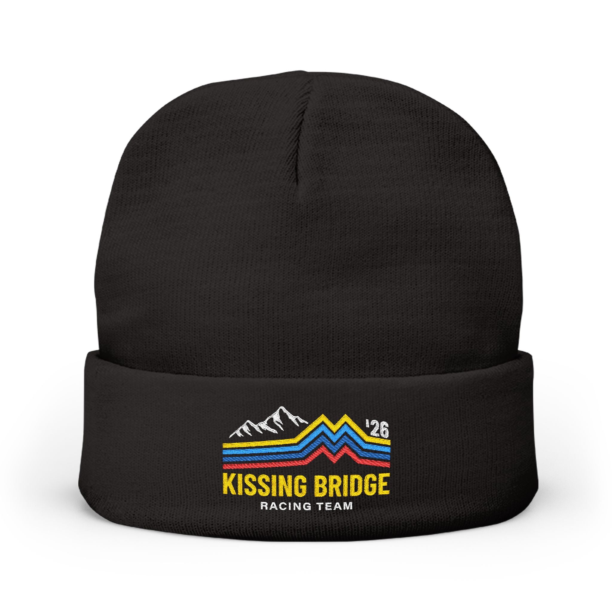 Kissing Bridge Racing Team | Retro Mountain Stripe '26 — Knit Beanie