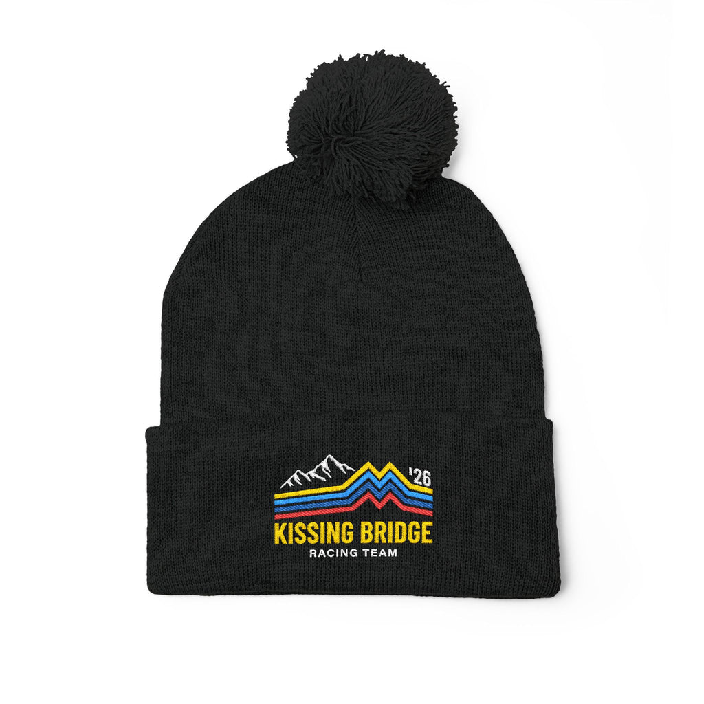 Kissing Bridge Racing Team | Retro Mountain Stripe '26 — Pom-Pom Knit Cap
