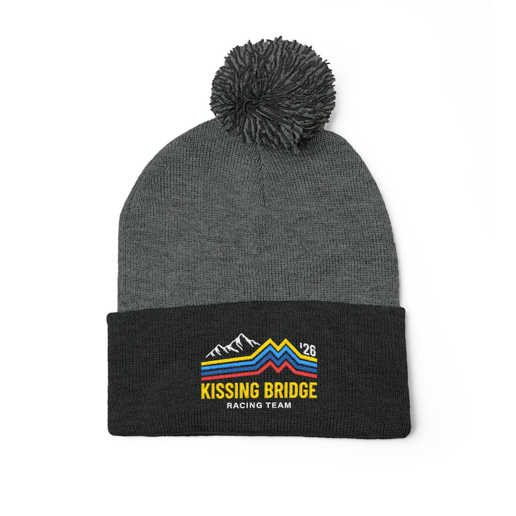 Kissing Bridge Racing Team | Retro Mountain Stripe '26 — Pom-Pom Knit Cap