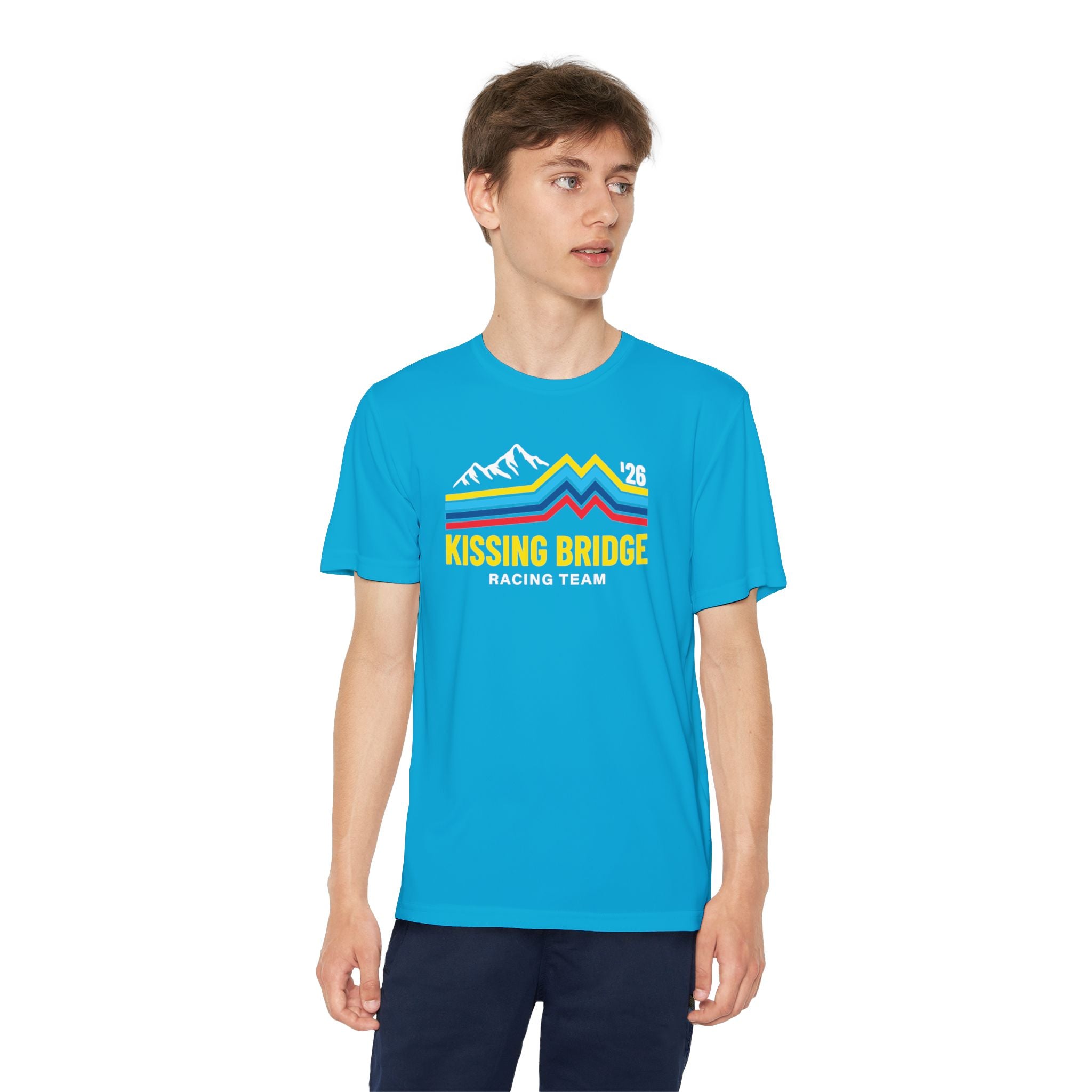 Kissing Bridge Racing Team | Retro Mountain Stripe '26 — Youth Racing Tee
