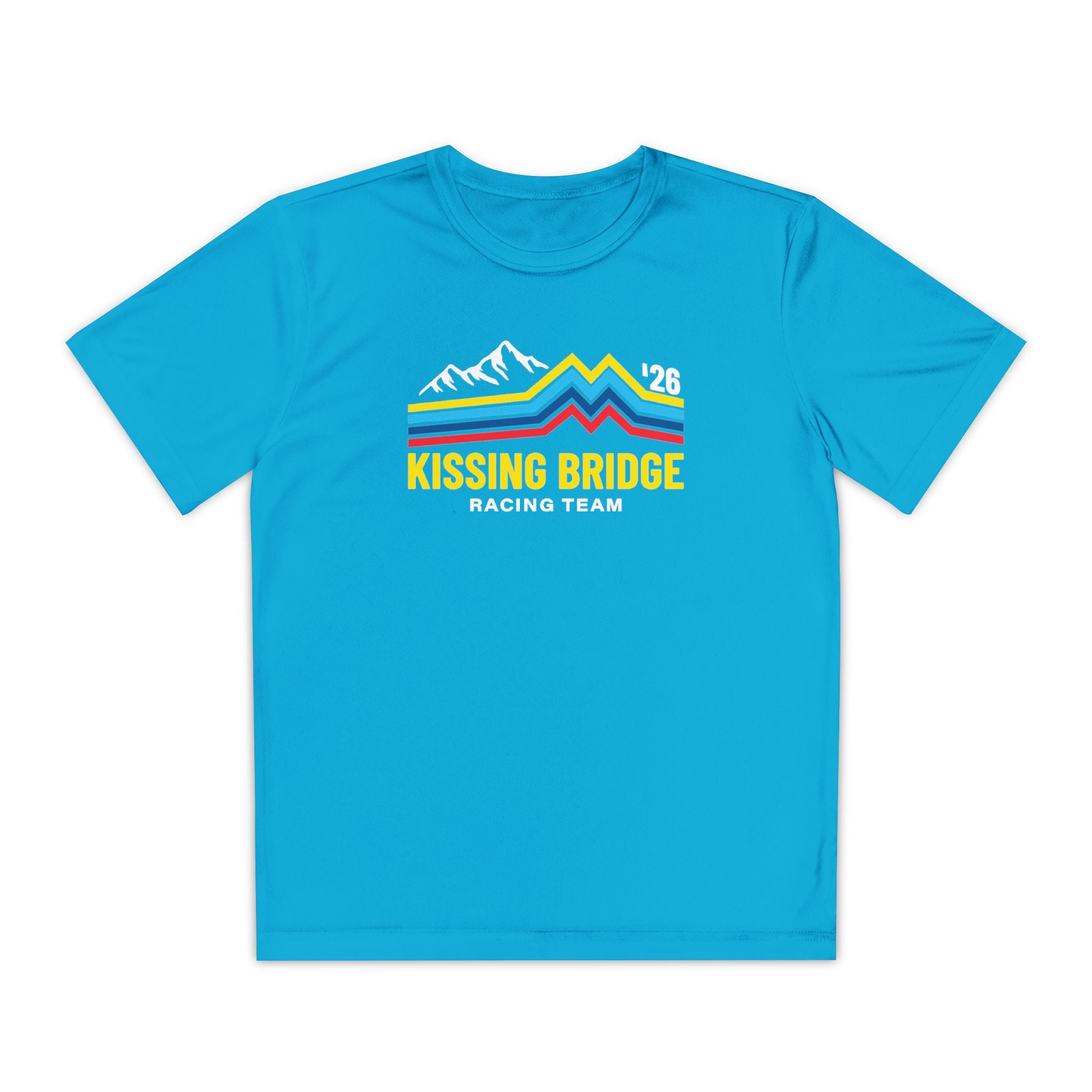 Kissing Bridge Racing Team | Retro Mountain Stripe '26 — Youth Racing Tee