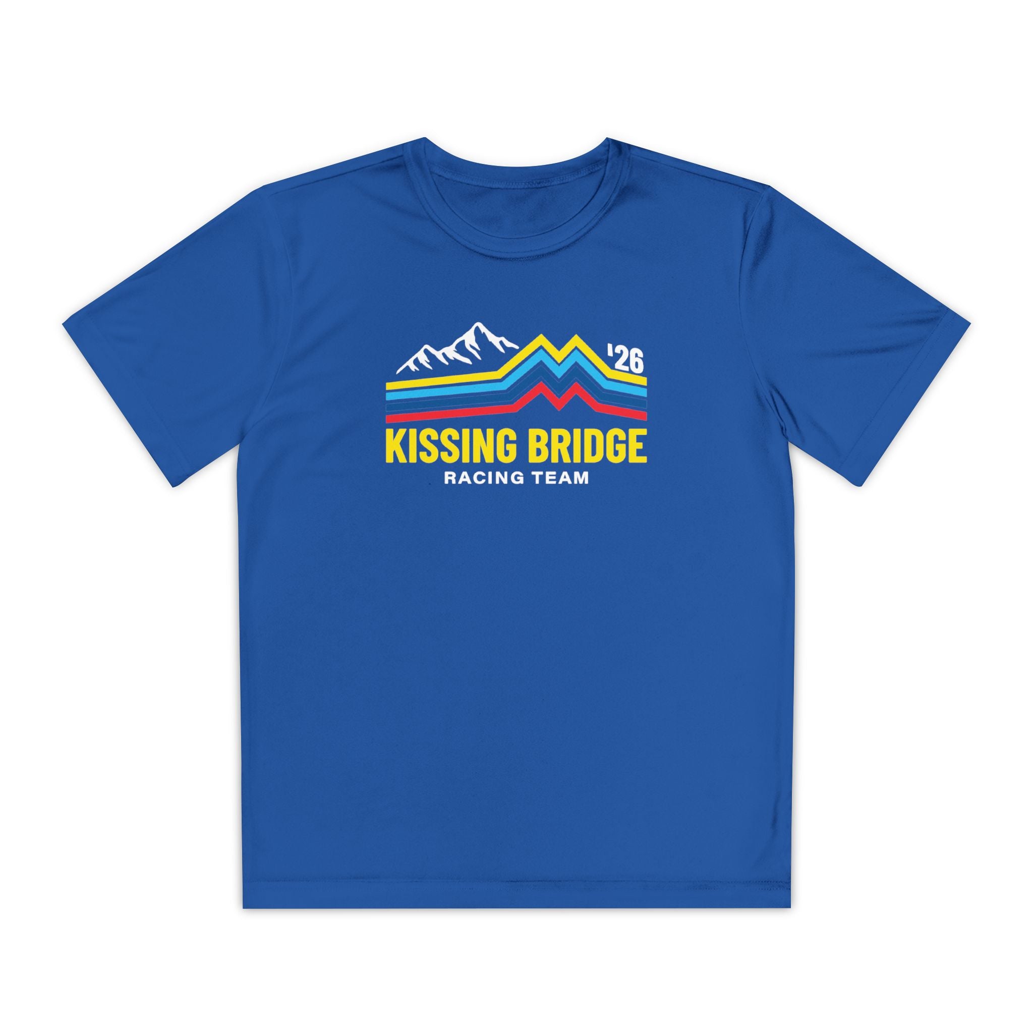 Kissing Bridge Racing Team | Retro Mountain Stripe '26 — Youth Racing Tee