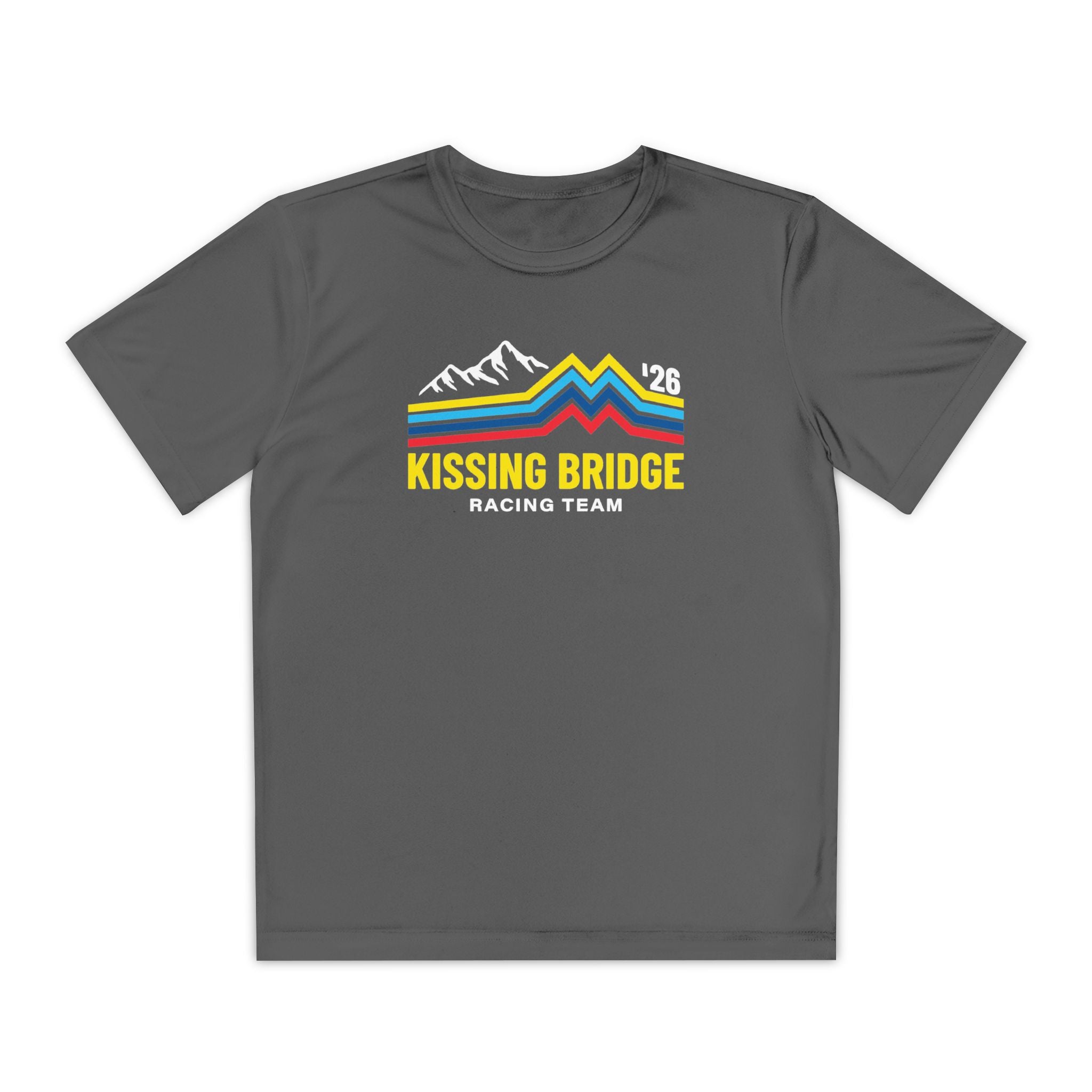 Kissing Bridge Racing Team | Retro Mountain Stripe '26 — Youth Racing Tee