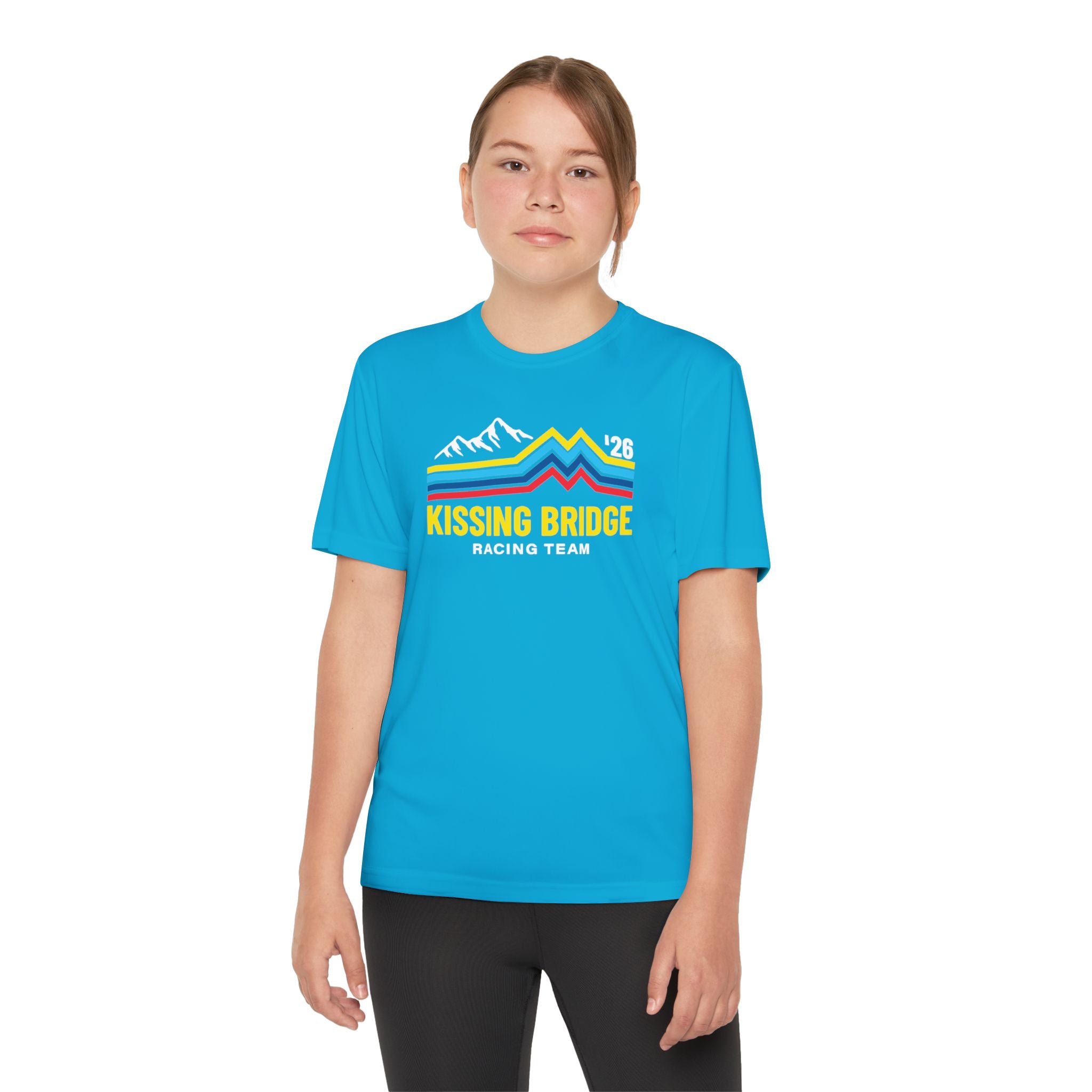Kissing Bridge Racing Team | Retro Mountain Stripe '26 — Youth Racing Tee