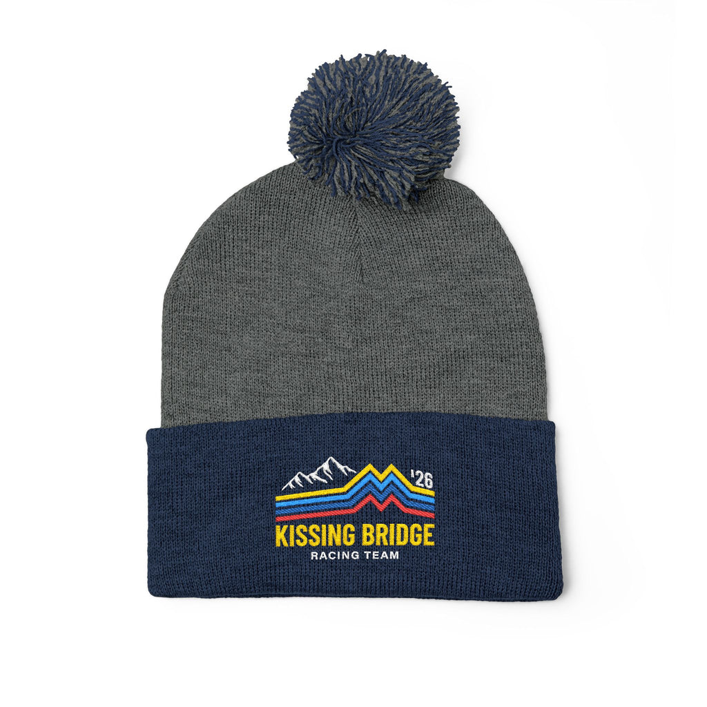 Kissing Bridge Racing Team | Retro Mountain Stripe '26 — Pom-Pom Knit Cap