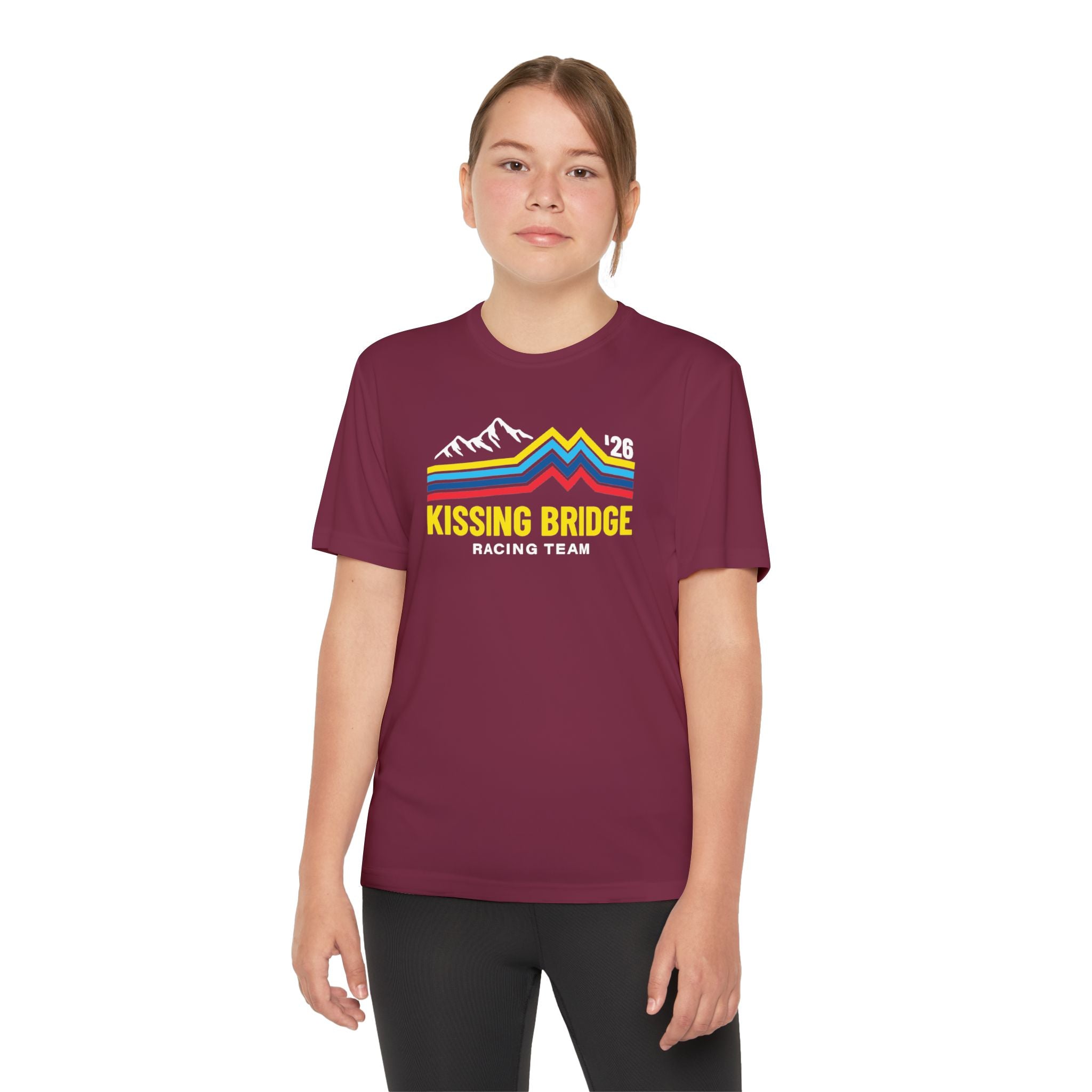 Kissing Bridge Racing Team | Retro Mountain Stripe '26 — Youth Racing Tee