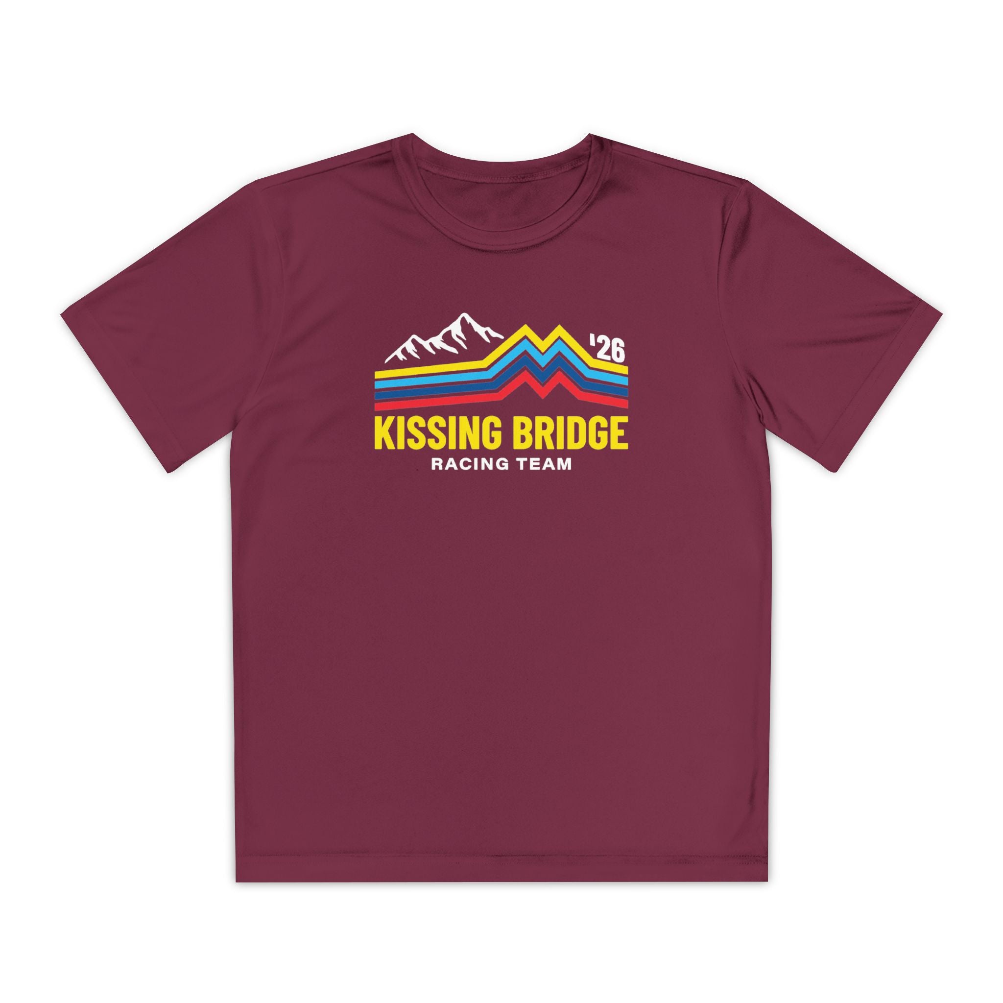 Kissing Bridge Racing Team | Retro Mountain Stripe '26 — Youth Racing Tee