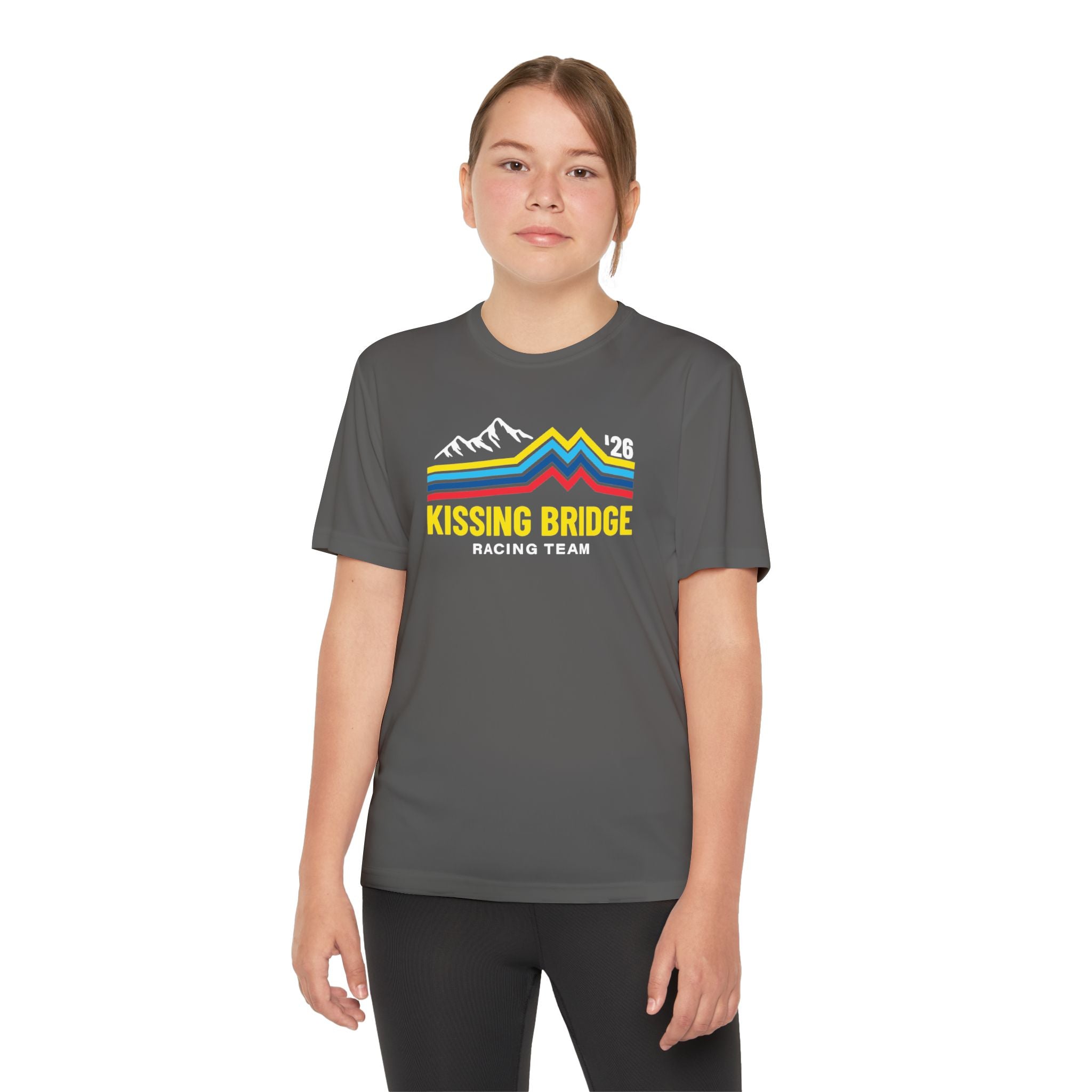 Kissing Bridge Racing Team | Retro Mountain Stripe '26 — Youth Racing Tee