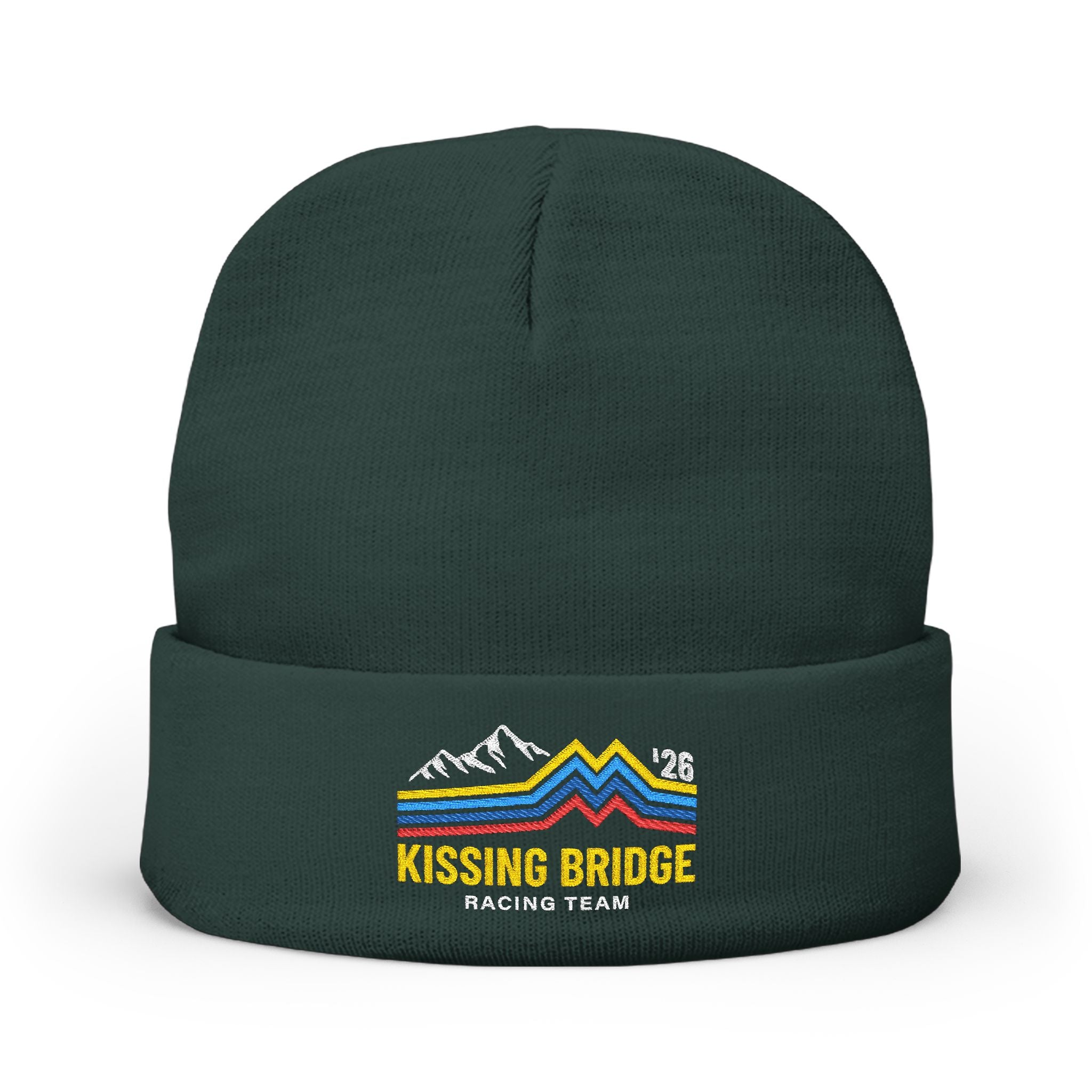 Kissing Bridge Racing Team | Retro Mountain Stripe '26 — Knit Beanie