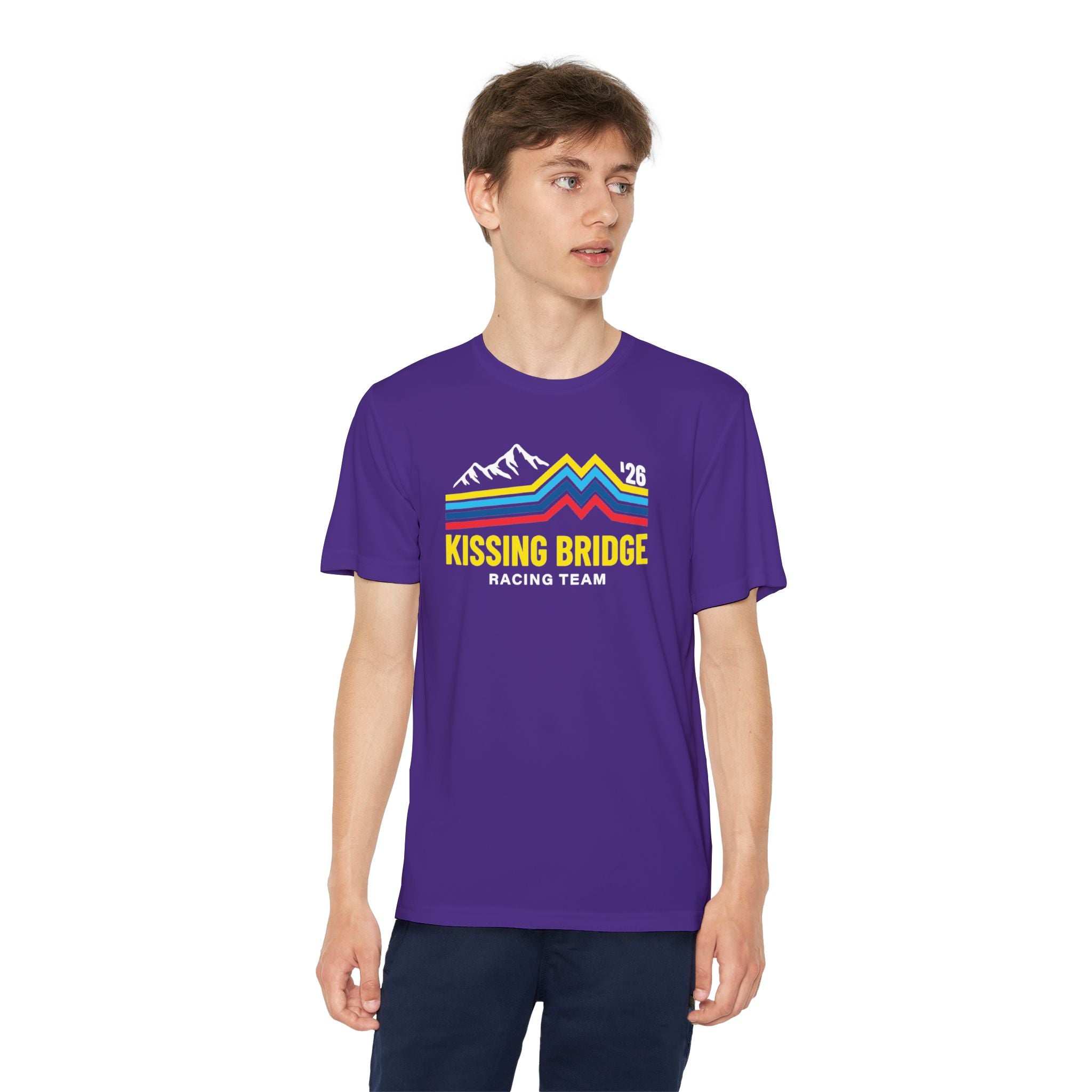 Kissing Bridge Racing Team | Retro Mountain Stripe '26 — Youth Racing Tee